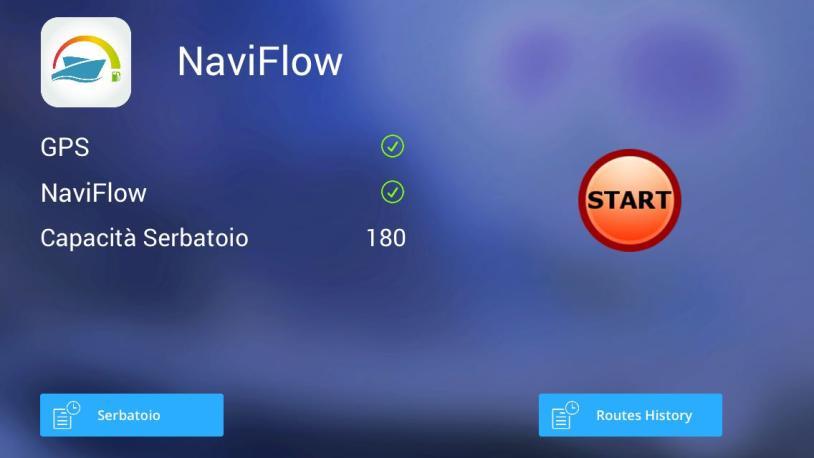 Impostare la capacità serbatoio dall apposito tasto. GPS: La spunta verde indica che il GPS è attivo. NaviFlow: La spunta verde indica che la centralina è disponibile.