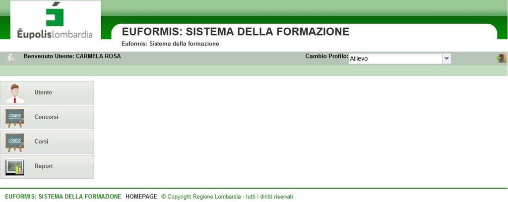 PAGINA PERSONALE Una volta compilata la scheda di anagrafica, l utente viene riportato sulla pagina personale dalla quale può: scegliere il proprio profilo di navigazione; accedere al menù di