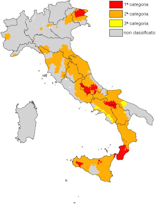 Coefficiente sismico: zona sismica Grado di sismicità C = (S 2)/100 I categoria S = 12 C = 0.1 II categoria S = 9 C = 0.07 III categoria S = 6 C = 0.