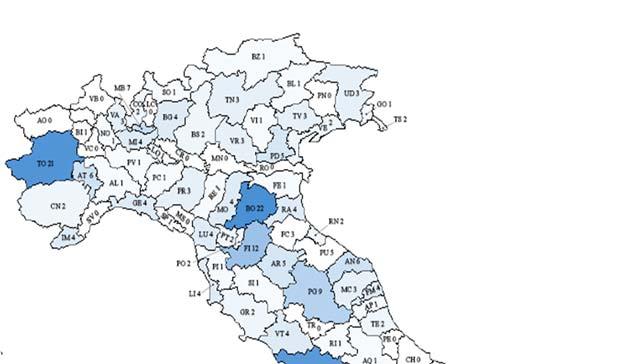 Parte III Interventi sanitari e sociali Capitolo 4 Mortalità 389 Situazione provinciale Nel 2015, il numero maggiore dei decessi per droga è stato registrato nelle province di Bologna (22), Torino e