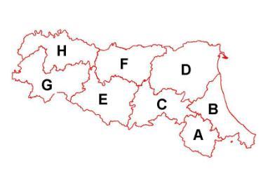 PRECIPITAZIONI Schema della localizzazione delle aree di allertamento definite all interno del territorio della regione Emilia Romagna sulle quali sono previste precipitazioni cumulate medie areali
