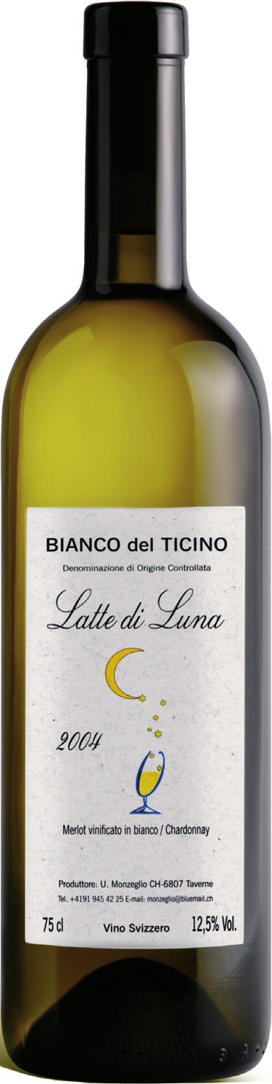 LATTE DI LUNA Da un incantevole ronco di Castagnola che si specchia sul lago di Lugano, provengono le uve Chardonnay, che vengono vinificate separatamente e, in seguito, assemblate con vino di uve
