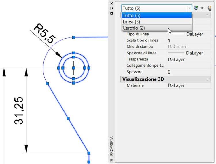 Figura 8.4 L elenco permette di visualizzare e cambiare le proprietà di una specifica tipologia di oggetto fra quelle selezionate.