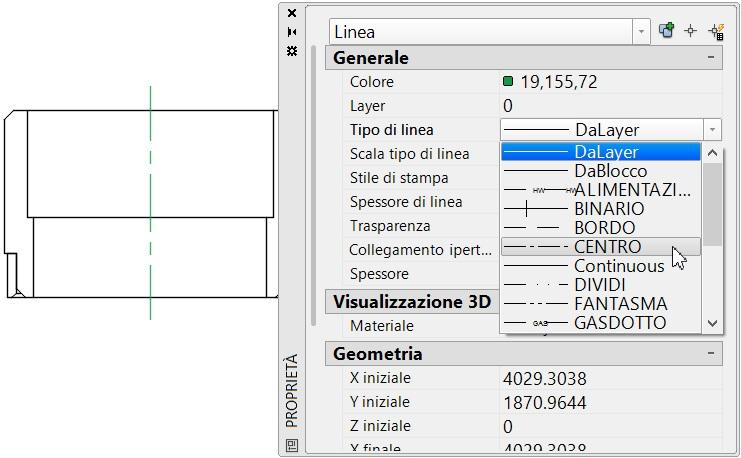 Figura 8.8 Dopo aver caricato i tipi di linea è possibile assegnarli agli oggetti selezionati nel disegno.