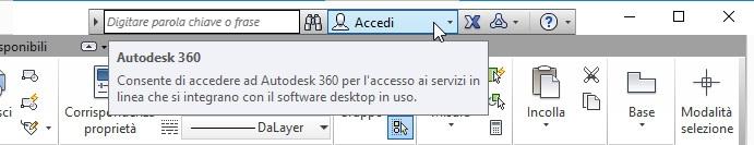 Figura 1.10 L area dell Infocenter nella barra della finestra di AutoCAD e il pulsante per accedere ad Autodesk 360. Barra multifunzione La barra multifunzione contiene diverse schede (Figura 1.