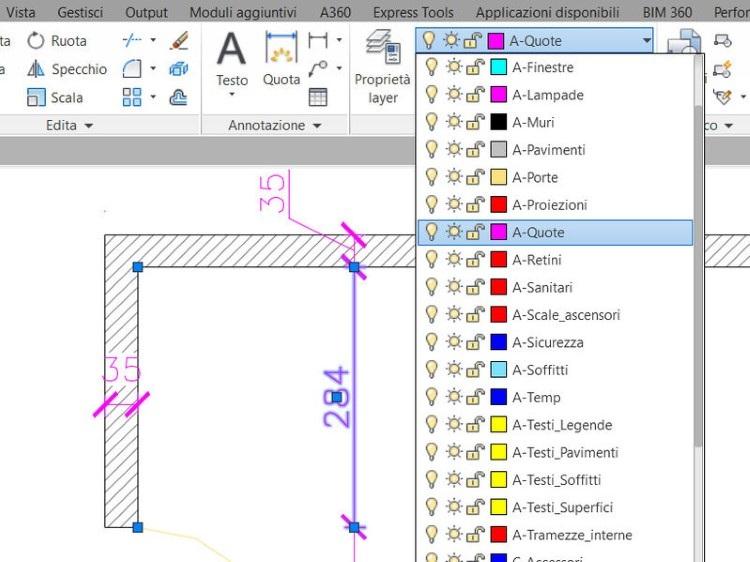 NOTA È sempre preferibile assegnare agli oggetti il valore DaLayer per le proprietà colore, spessore di linea e tipo di linea.