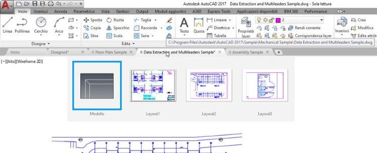 NOTA Per passare da un disegno all altro in modo sequenziale potete anche premere la combinazione di tasti Ctrl+Tab, senza utilizzare le schede file. Figura 1.