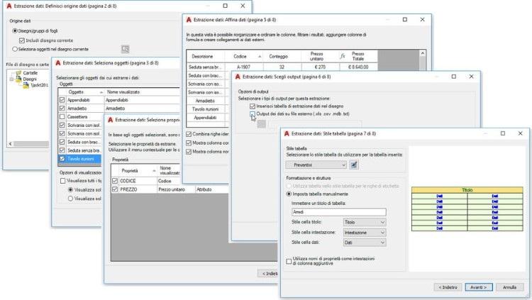 Figura 10.28 La finestra di dialogo Inserisci tabella permette di creare la tabella da un collegamento a un file Excel o estraendo i dati dal disegno.