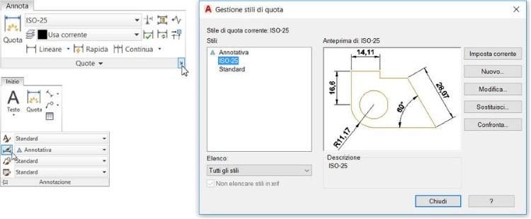 Stili di quota L aspetto delle quote è determinato dalle impostazioni degli stili di quota.