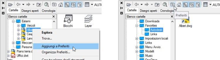 Figura 12.4 Facendo clic con il pulsante destro del mouse compare un menu di scelta rapida. Come esempio sono mostrati i menu per i disegni, i blocchi e i layer.