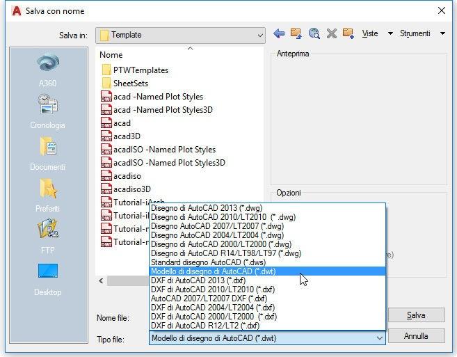 Scegliendo di salvare il disegno come modello, AutoCAD si posiziona automaticamente nella cartella preposta a contenere i modelli. Figura 2.