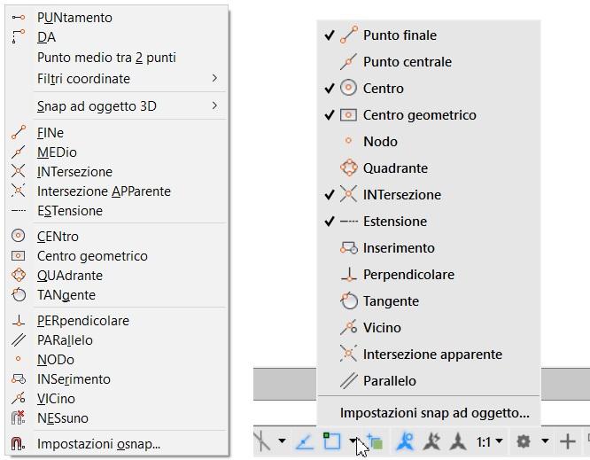 Figura 5.8 A sinistra, il menu di scelta rapida ottenuto nell area di disegno premendo il tasto Ctrl (o Maiusc) + il pulsante destro del mouse.