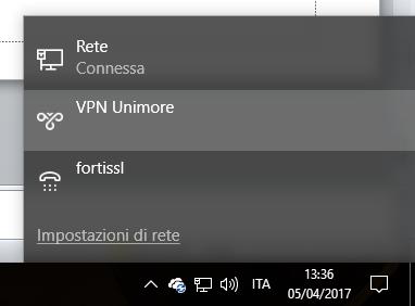 direttamente sull icona «Rete» nel system tray di