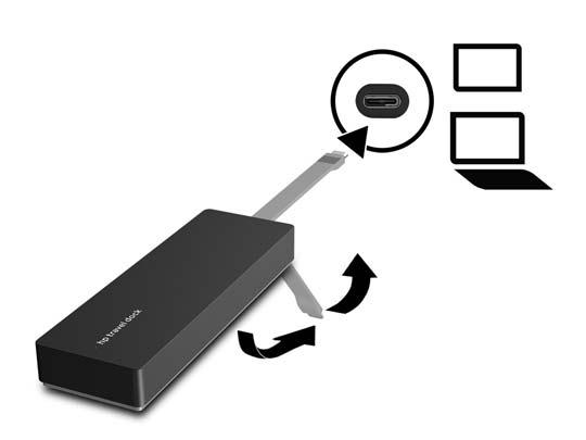 Installazione di un dock USB Passo 1: Collegamento a un computer Collegare il cavo USB Type-C del dock a una porta per ricarica USB Type-C sul computer che è in carica o collegato a una fonte