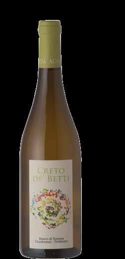 BIANCO DI TOSCANA IGT CRETO DE BETTI Vitigni: Chardonnay 70%, Trebbiano 30%. Allevamento: Cordone speronato. Vinificazione: Fermentazione in tini di acciaio a temperature controllate.