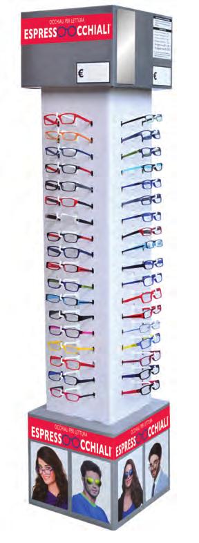 Tests per autodiagnosi della vista. Espositore girevole da banco per esporre 48 occhiali. (cod.