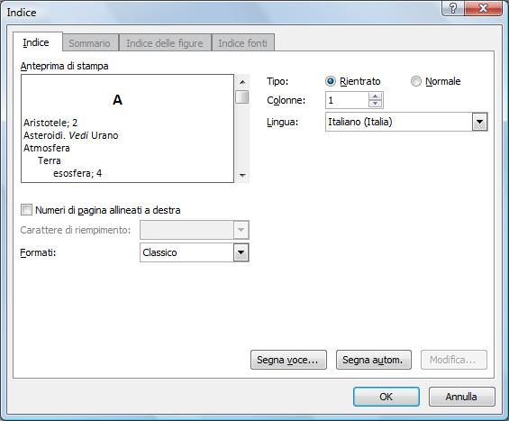 36 AM3 Elaborazione testi livello avanzato Figura 3.40 Finestra di dialogo Indice.