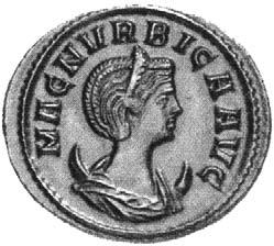 Antoniniano di 3,94 grammi coniato a Roma nel 284-285. Al diritto busto della Imperatrice su crescente lunare e MAGN URBICA AVG.