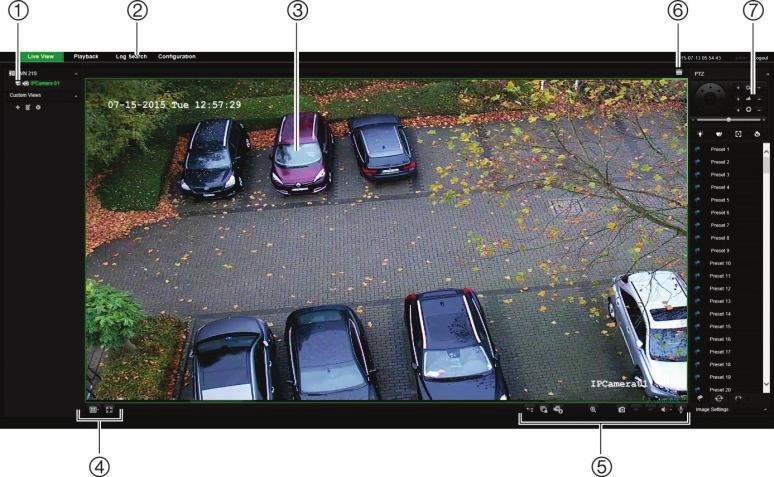 Panoramica sul browser Web Voce 1. Telecamera Visualizzazione e registrazione video dalla telecamera selezionata. 2.