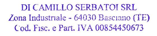 Pagina 13 din 31 10 DECLARATIE DE CONFORMITATE CE Firma Di Camillo Serbatoi Srl Zona Industriale 64030 Basciano TE Declara ca rezervorul: Modelul: DC3000BIS (DC3000E55) Matricola nr : Anul de
