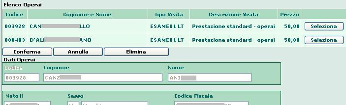 Se si vuole eliminare un dipendente, selezionato in precedenza, cliccando sul tasto Seleziona i campi relativi al