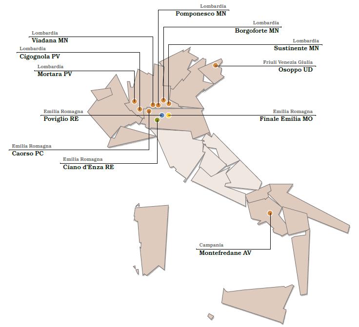 Ubicazione aziende riciclatrici destinatarie dei rifiuti legnosi 25 Pannellifici