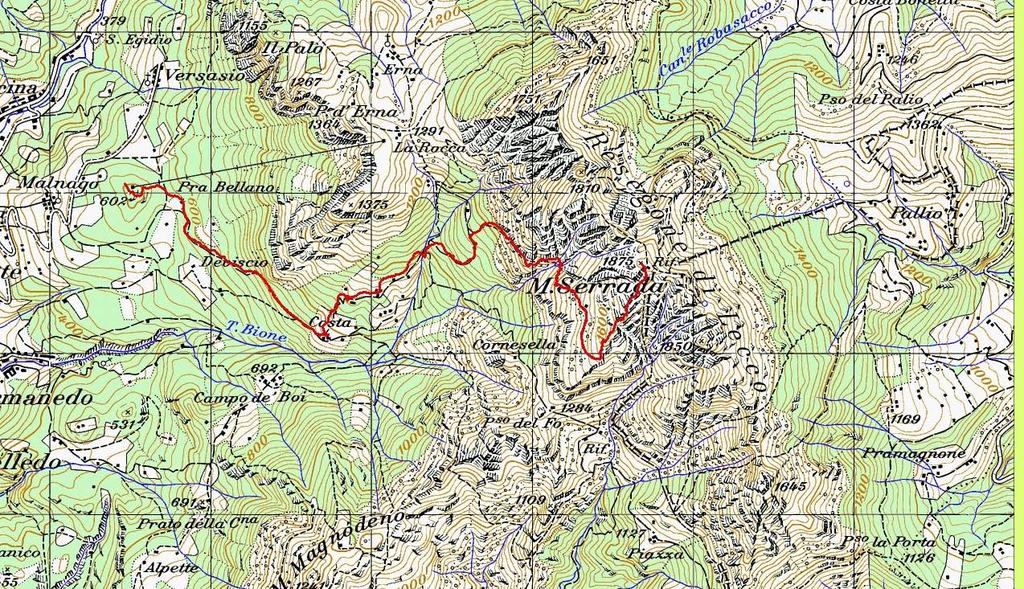 Sibretta (1665 metri) da dove un tratto di catena permette di raggiungere in sicurezza il Canalone di Val Negra.