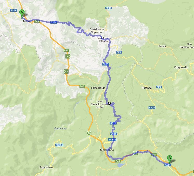 ITINERARI ALTERNATIVI Autostrada del Mediterraneo tratto Lauria Laino Borgo Uscita: Lauria Entrata: Laino Borgo S.