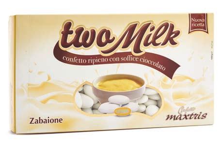 two Milk VaniGlia (Gluten Free) Un anima di cioccolato bianco avvolta da uno strato di cioccolato bianco al gusto di vaniglia, ricoperto da un sottile strato di zucchero.