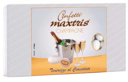 LA FRUTTA Confezioni da 1 kg Maxtris Champagne (Gluten Free) Mandorla tostata avvolta da uno strato di cioccolato bianco al gusto di champagne, ricoperto da un sottile strato di zucchero.
