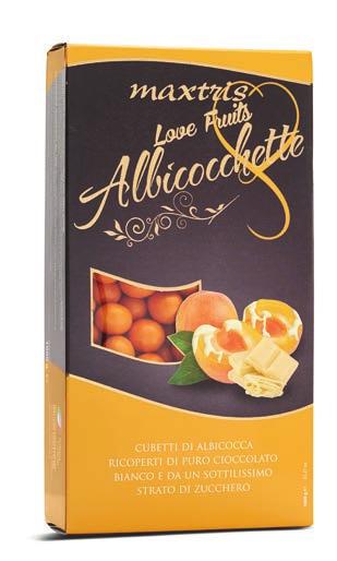 LOVE FRUITS Confezioni da 1 kg Love Fruits Albicocchette (Gluten Free) Cubetti di albicocca candita avvolti da uno strato di cioccolato bianco,