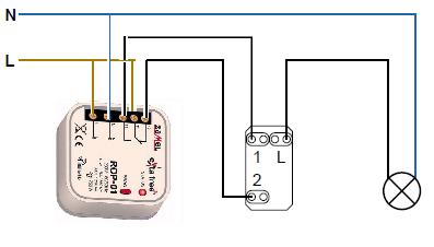 Utilizzo del ROP-01 come deviatore Deviatore Comando di lampade da 2 punti Negli ambienti di tipo civile spesso viene utilizzato questo tipo di impianto: in pratica si trova un comando all inizio ed