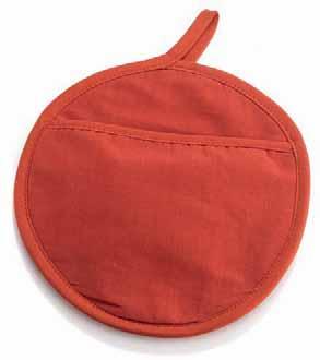 Cotton pot holder with terry cloth lining.