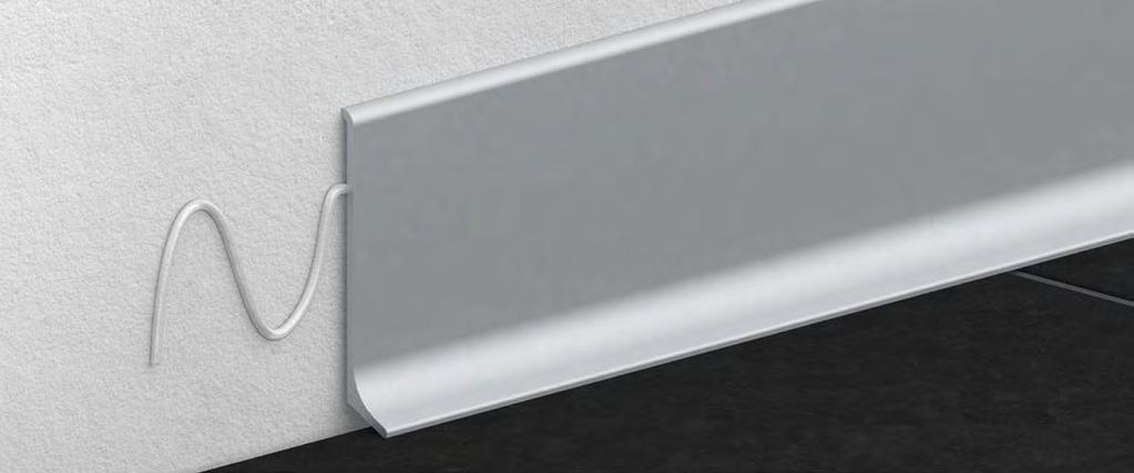 alferstyle LISTELLI E PROFILI PER ZOCCOLI Applicazione profili per zoccoli alferstyle i profili per zoccoli di design in alluminio collegano ogni rivestimento per pavimenti con il muro in modo