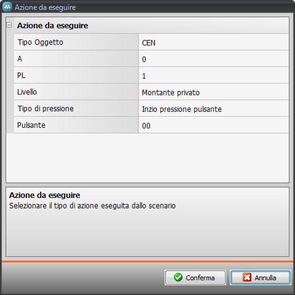 MH0 Tasto panico In questa schermata puoi impostare i parametri del tasto panico che esegue un comando che permette di bloccare la sequenza di azioni di tutti gli scenari in esecuzione e l avvio di