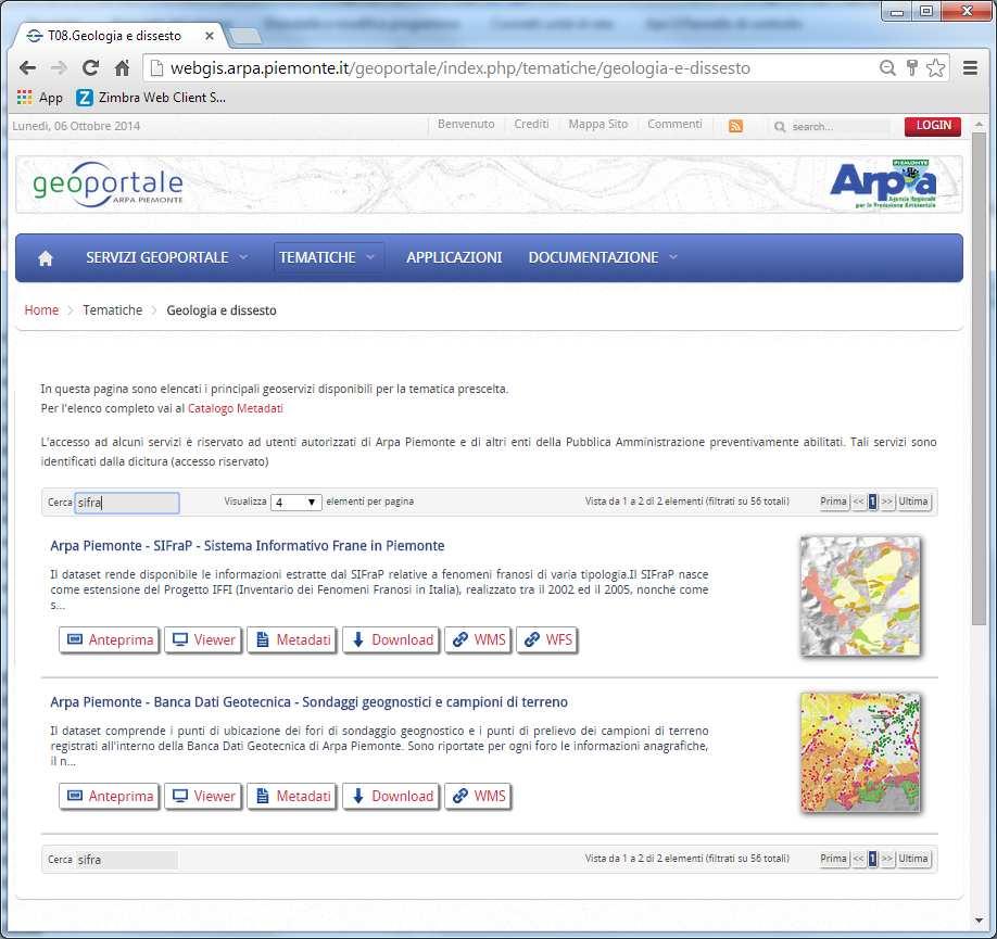Accesso ai dati con Accesso Client ai GIS datiweb Ricerca nel catalogo