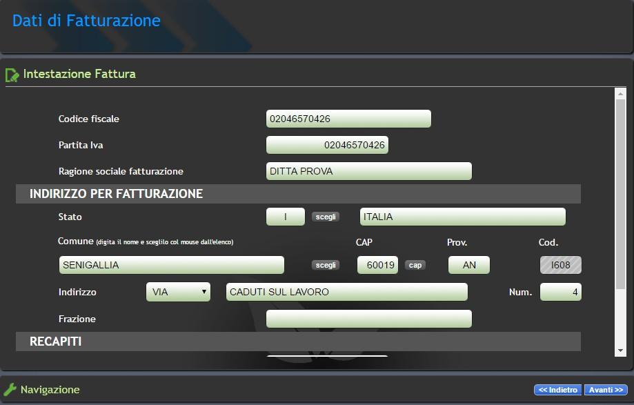 6. Inserire i dati per l'emissione della