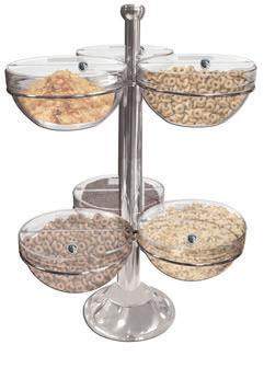 Espositore cereali/stuzzichini Espositore cereali con 6 ciotole di vetro cm. 23 con 6 coperchi ribaltabili Glass cereal stand with 6 bowls cm.