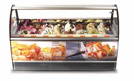 Millennium lx /st/jx Gelato cabinets with ventilated refrigeration, finned evaporator and automatic reverse defrosting cycle.