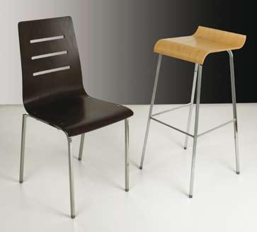 Chair and stool in veneered beechwood available in colours: stained natural, stained wenge, lacquered mat white, lacquered