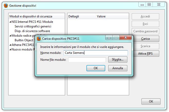 6. Nel campo Nome modulo inserire un nome per identificare il modulo da caricare ad es. Carta Siemens 7.