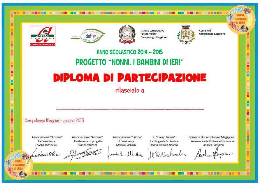 CONSEGNA DIPLOMA DI PARTECIPAZIONE Grazie per aver partecipato al progetto!