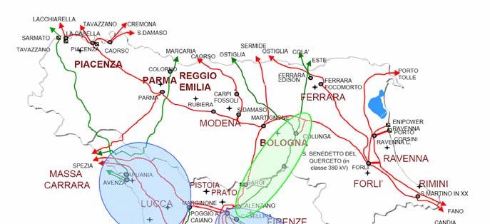 Stato della rete nell area Centro-Nord La rete elettrica presente nelle Regioni Emilia Romagna e Toscana è caratterizzata dal vincolo costituito dalla principale sezione critica dell Italia