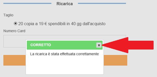 Esito della ricarica. La ricarica viene inserita a sistema in tempo reale.