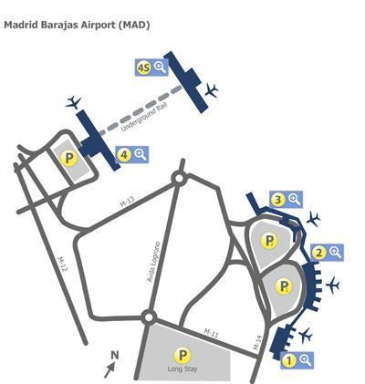 STORIA L'Aeroporto Adolfo Suárez, Madrid-Barajas è situato a nord-est di Madrid, a 12 km dal centro.