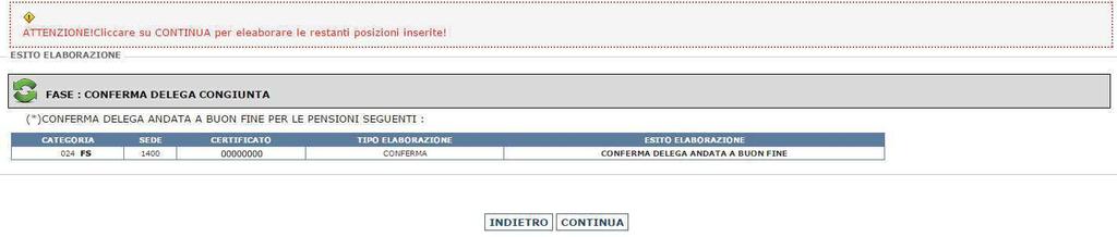 FASE 3 - Schermata revoca delega in essere: specificare per ciascuna delega in essere ad altro sindacato, il codice sindacato da revocare, se il codice non corrisponde a quello in archivio la revoca