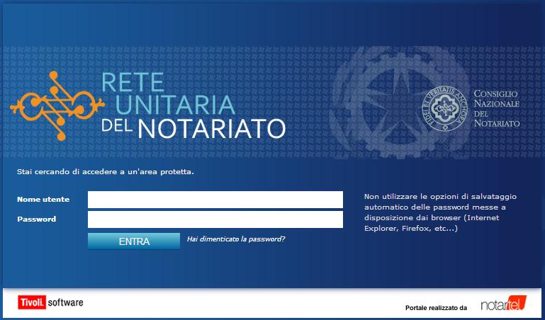 Figura 2 - Login RUN dopo il login, viene visualizzata la pagina di Benvenuto del Sistema WebRA del Consiglio Nazionale del Notariato mostrata in