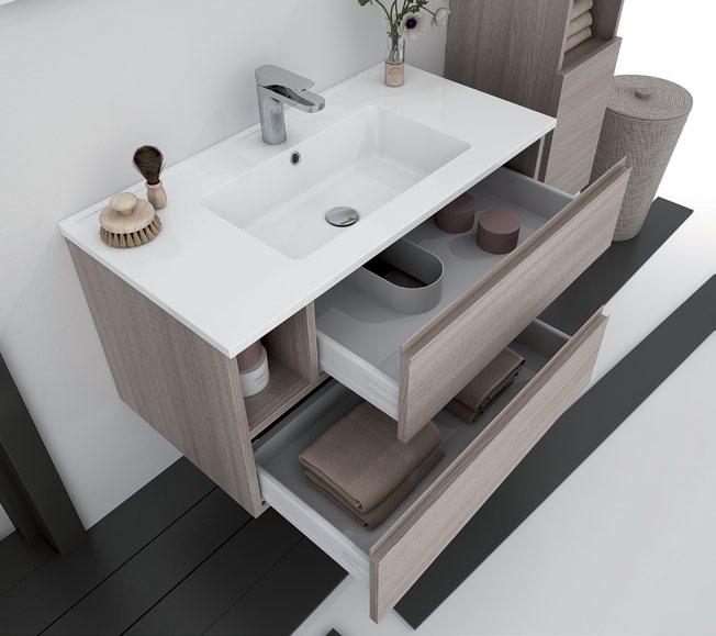 Finish: Elm Ground; Tipologia base: Washbasin unit City 2 drawers 2 compartments; Mirror: Polished edge mirror with leds lamp; Washbasin: