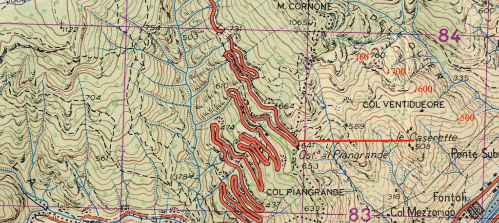 Tracciati della meridiana orizzontale con le ore