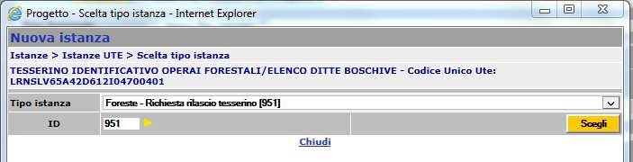 Nell ID inserire 951 e cliccare sul triangolo giallo per selezionare l istanza Foreste Richiesta